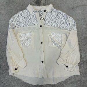 POL Ivory Lace Button-Up Blouse